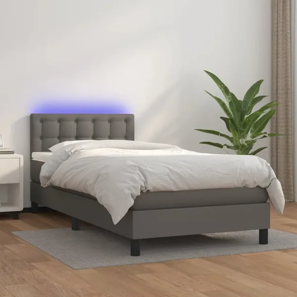 Sommier à lattes de lit avec matelas et LED Gris 90x200 cm