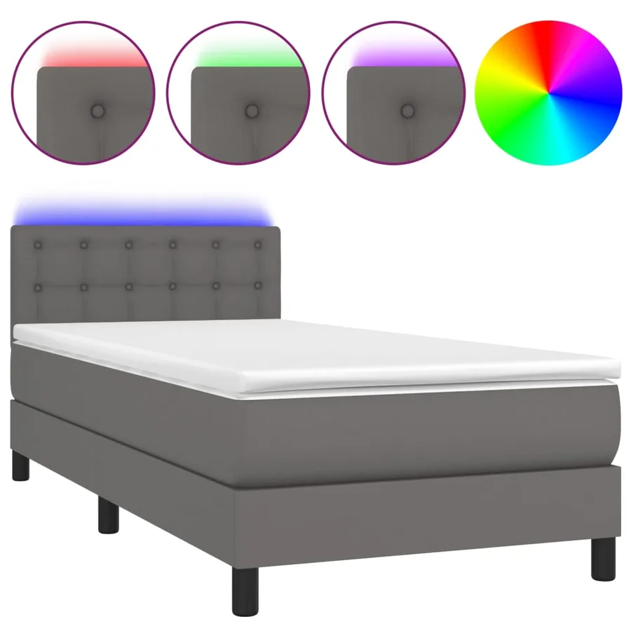 Sommier à lattes de lit avec matelas et LED Gris 90x200 cm - 2