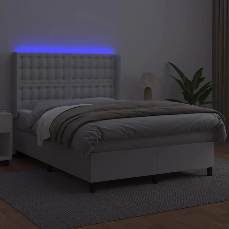 Sommier à lattes de lit matelas LED Blanc 140x200 cm Similicuir - 3