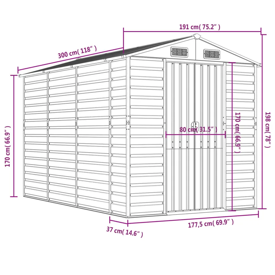 Abri de jardin marron clair 191 x 300 x 198 cm en acier galvanisé - 12