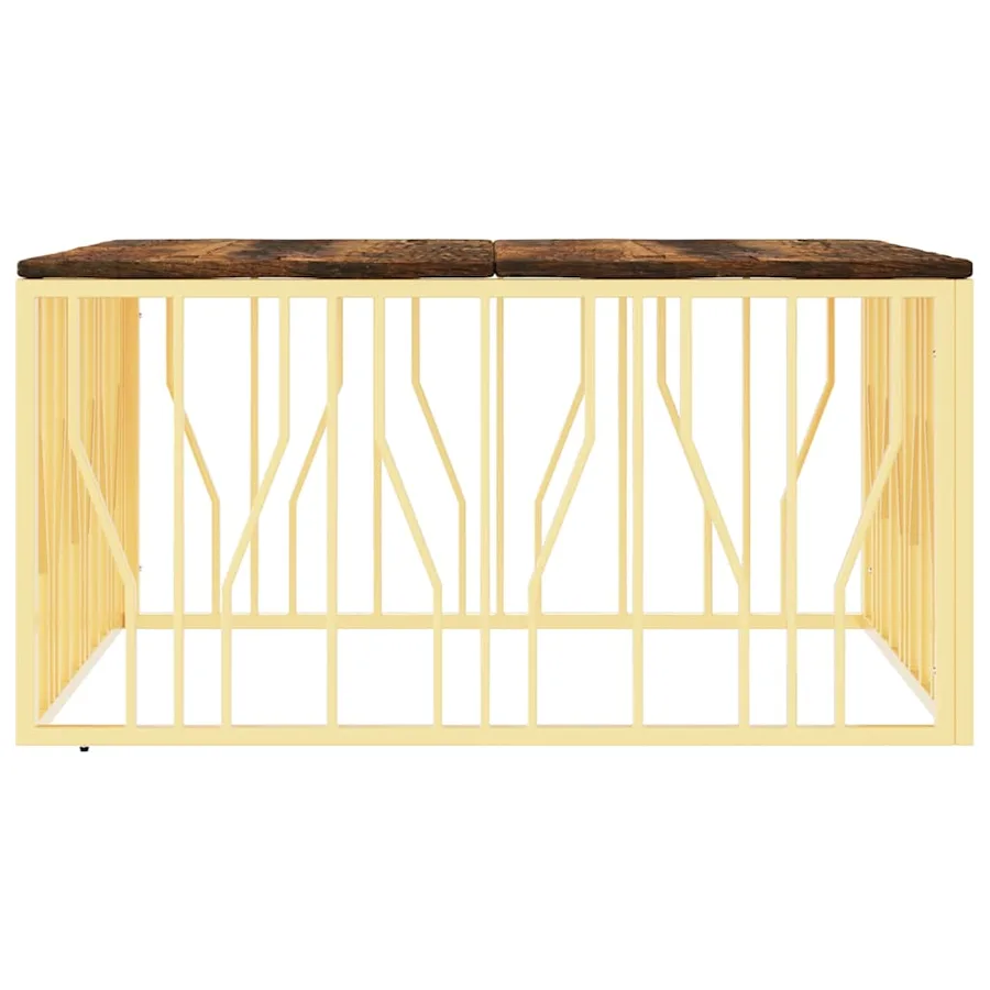 Table basse doré acier inoxydable et bois massif récupération - 4
