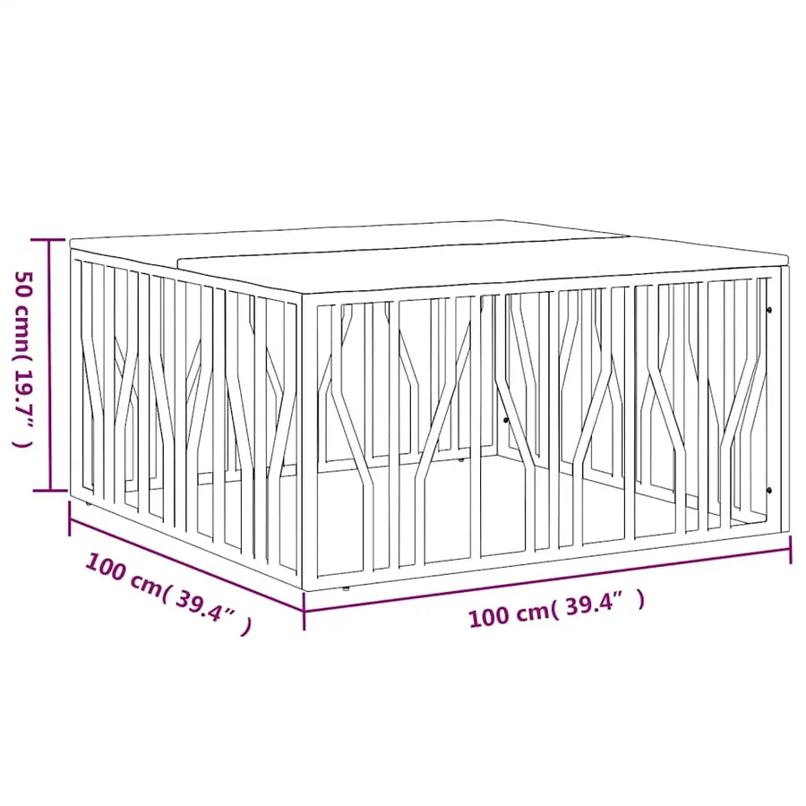 Table basse doré acier inoxydable et bois massif récupération - 6