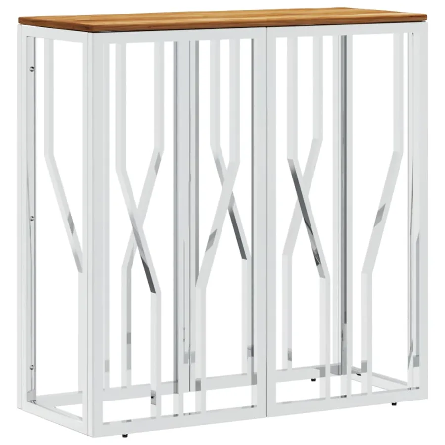 Table console argenté acier inoxydable et bois massif d'acacia - 2