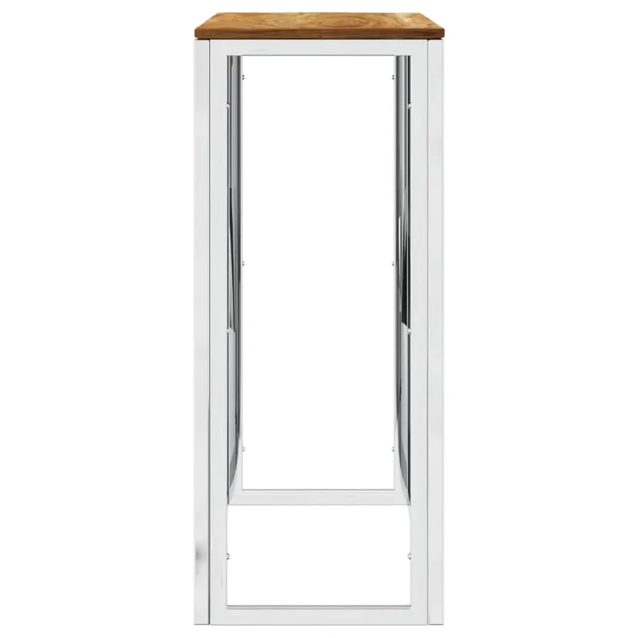 Table console argenté acier inoxydable et bois massif d'acacia - 4