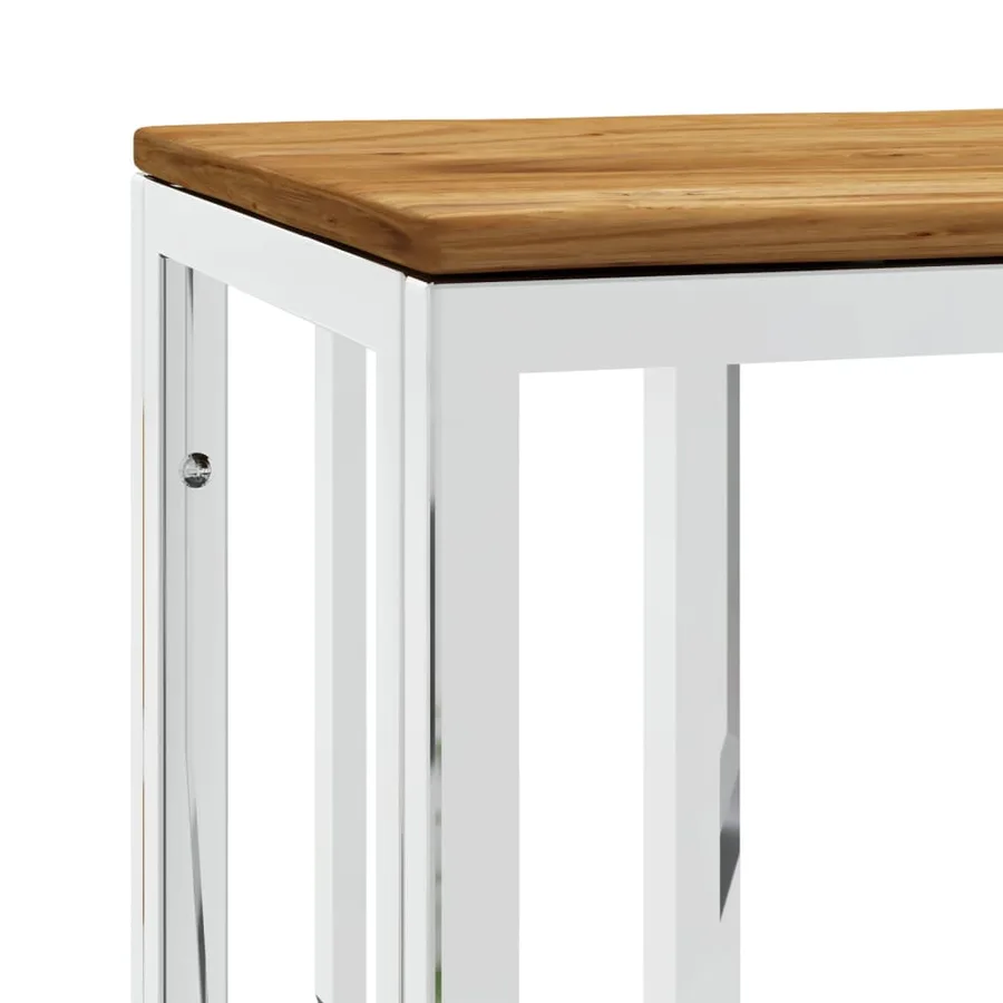 Table console argenté acier inoxydable et bois massif d'acacia - 5