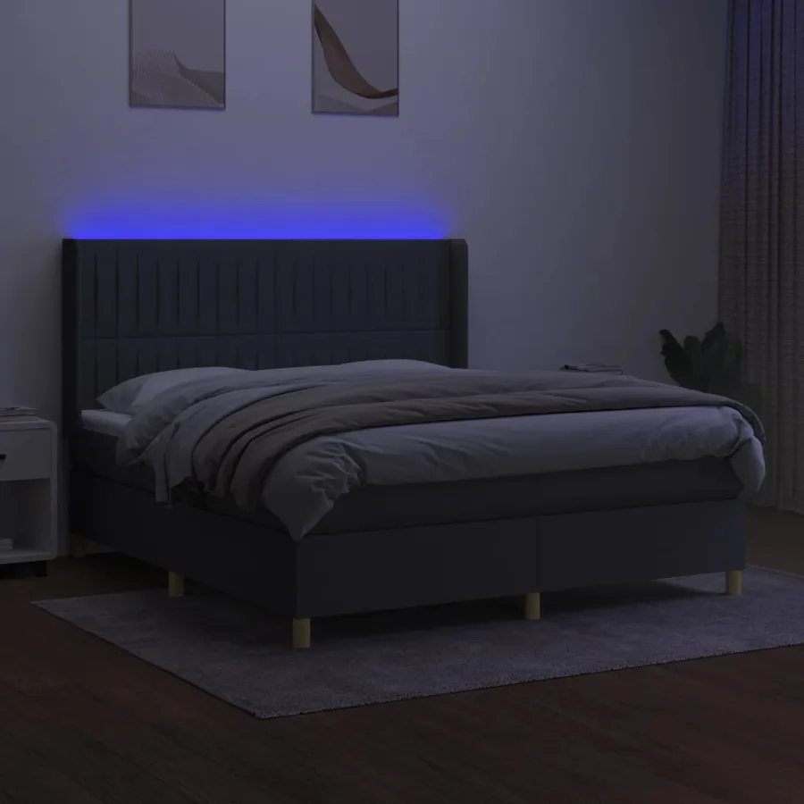 Sommier à lattes de lit matelas LED Gris foncé 180x200 cm Tissu - 3