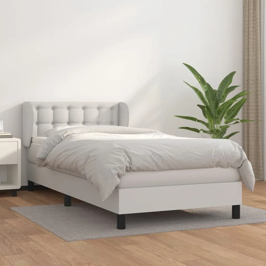 Sommier à lattes de lit avec matelas Blanc 90x200 cm Similicuir