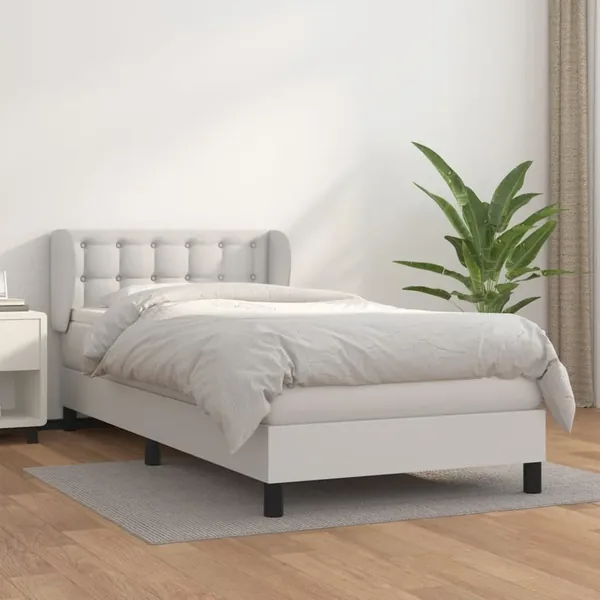 Sommier à lattes de lit avec matelas Blanc 90x200 cm Similicuir