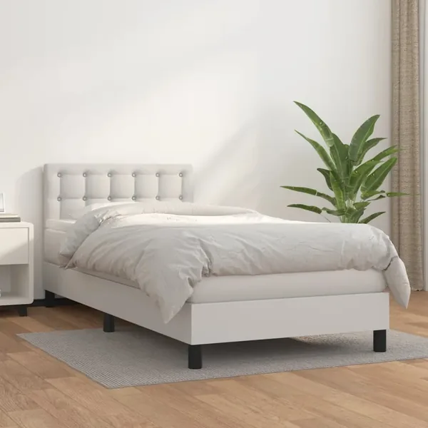 Sommier à lattes de lit avec matelas Blanc 90x200 cm Similicuir