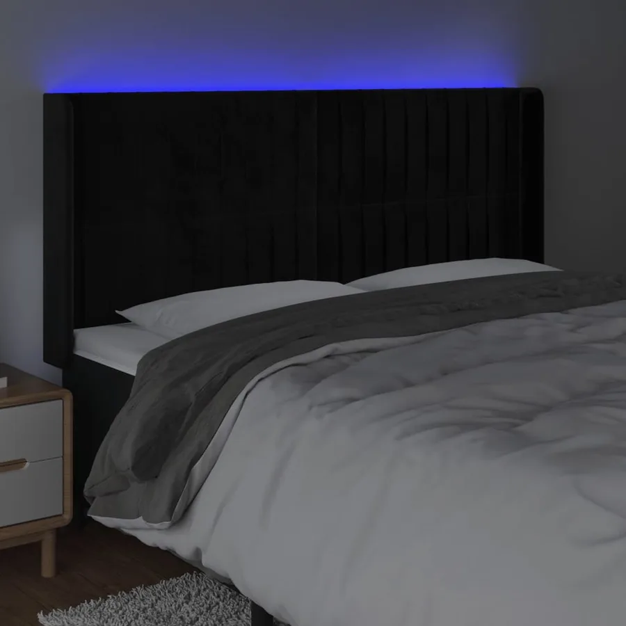 Tête de lit à LED Noir 203x16x118/128 cm Velours - 4