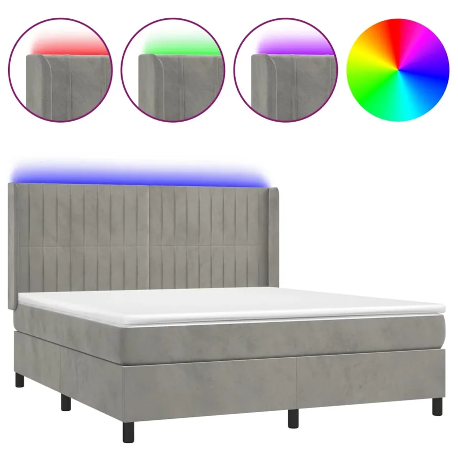 Sommier à lattes de lit matelas et LED Gris clair 180x200 cm - 2