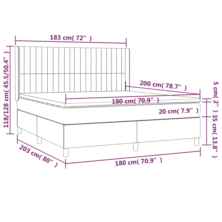 Sommier à lattes de lit matelas et LED Gris clair 180x200 cm - 8
