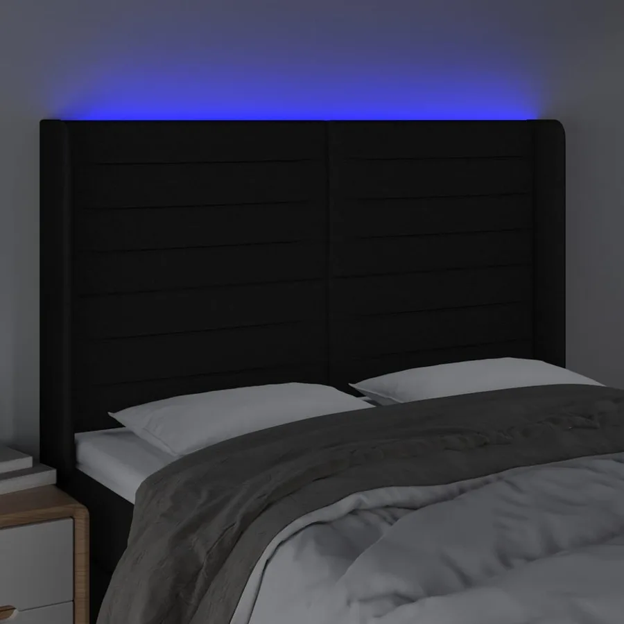 Tête de lit à LED Noir 147x16x118/128 cm Tissu - 4