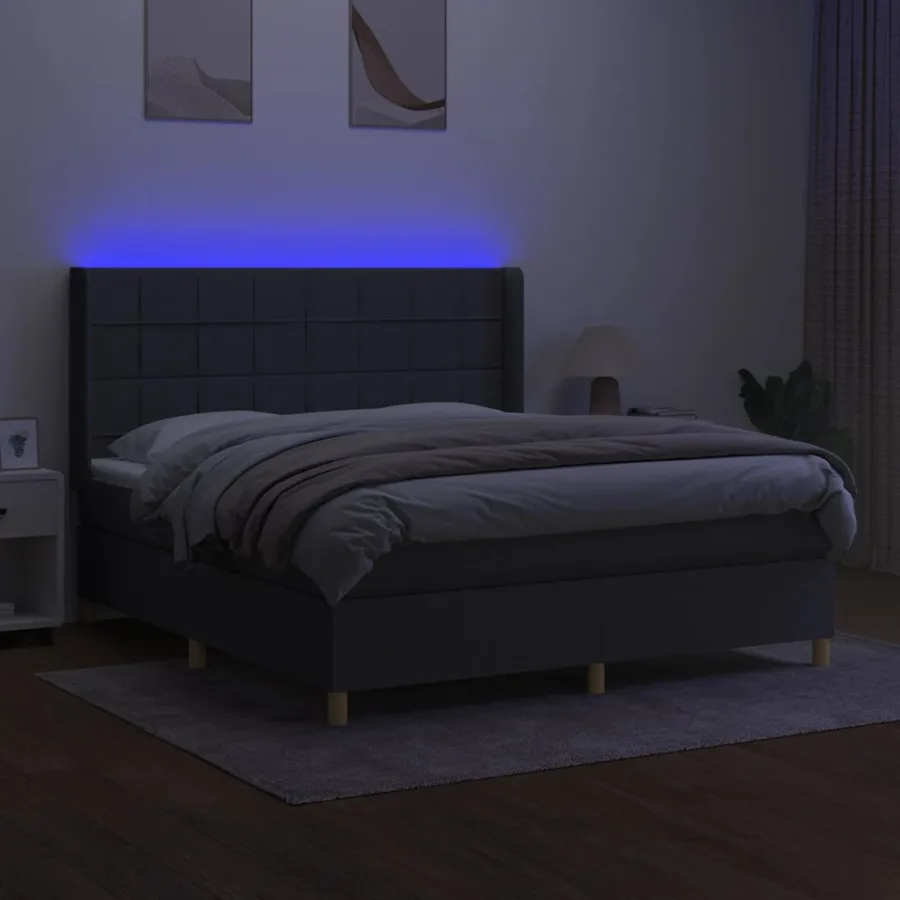 Sommier à lattes de lit matelas LED Gris foncé 160x200 cm Tissu - 3