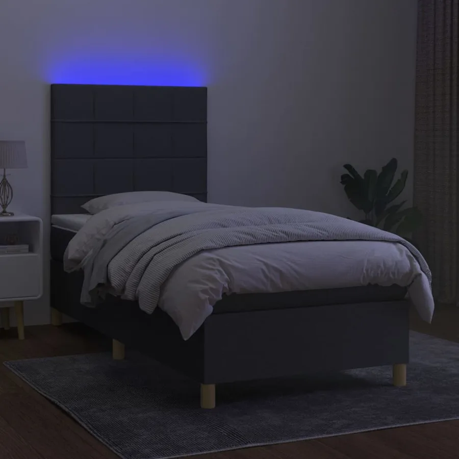 Sommier à lattes de lit et matelas et LED Gris foncé 80x200cm - 4