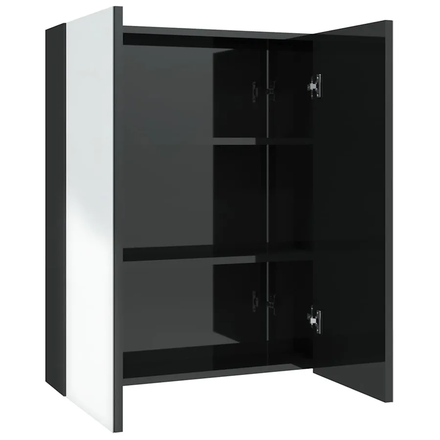 Armoire à miroir de salle de bain 60x15x75 cm MDF Noir brillant - 2