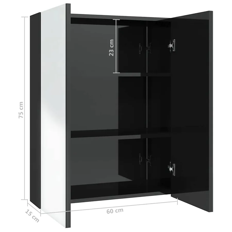 Armoire à miroir de salle de bain 60x15x75 cm MDF Noir brillant - 7