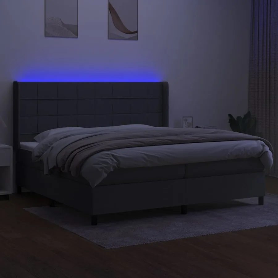 Sommier à lattes de lit matelas LED Gris foncé 200x200 cm Tissu - 3