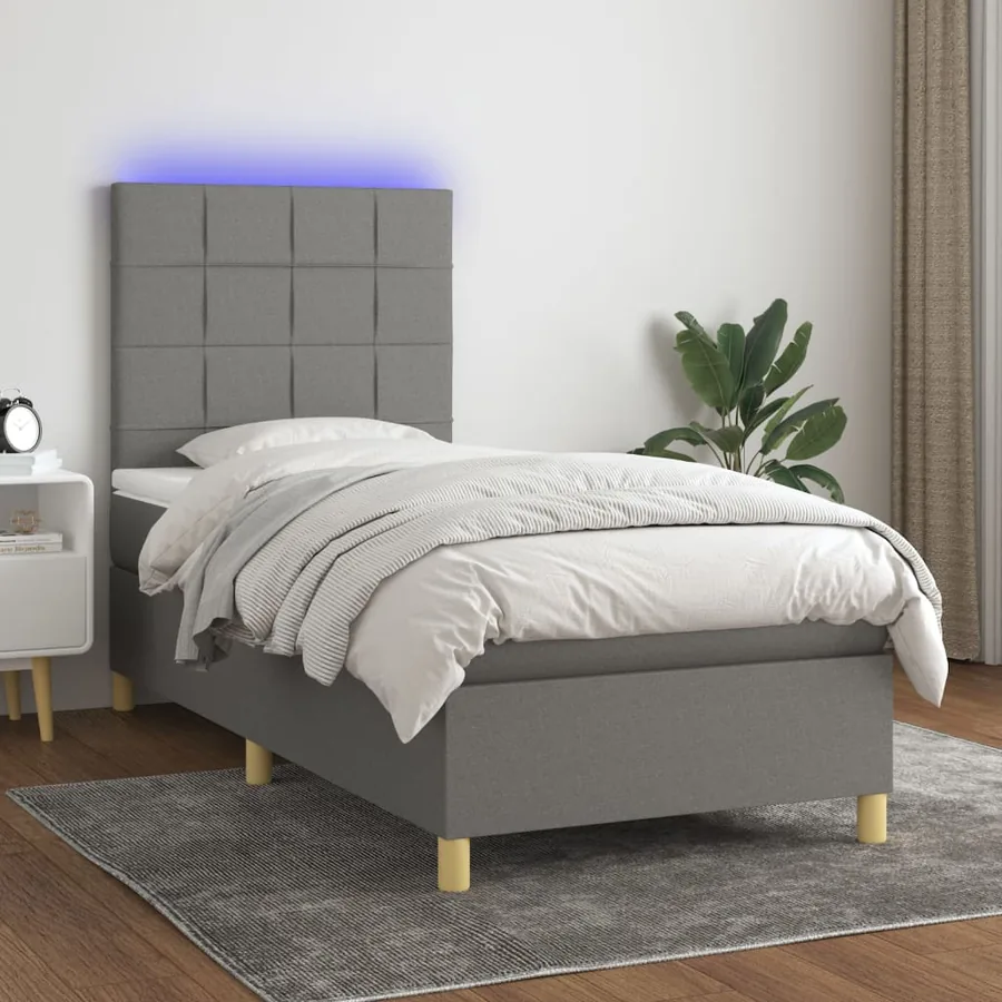 Sommier à lattes de lit et matelas et LED Gris foncé 100x200 cm