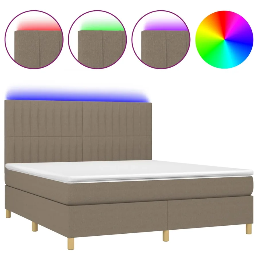 Sommier à lattes de lit et matelas et LED Taupe 180x200cm Tissu - 2