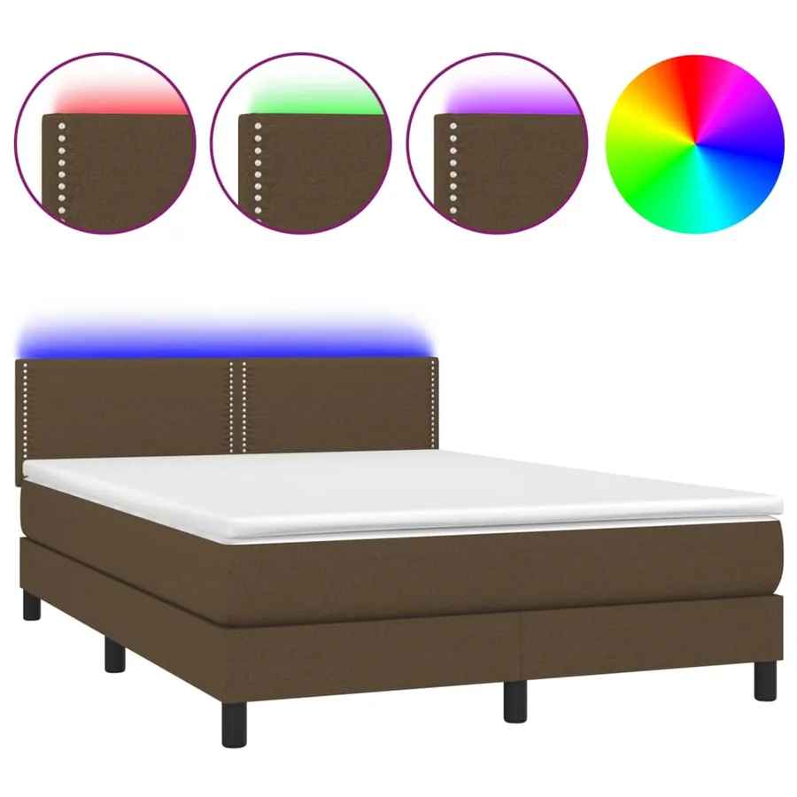 Sommier à lattes de lit matelas et LED Marron foncé 140x200 cm - 2
