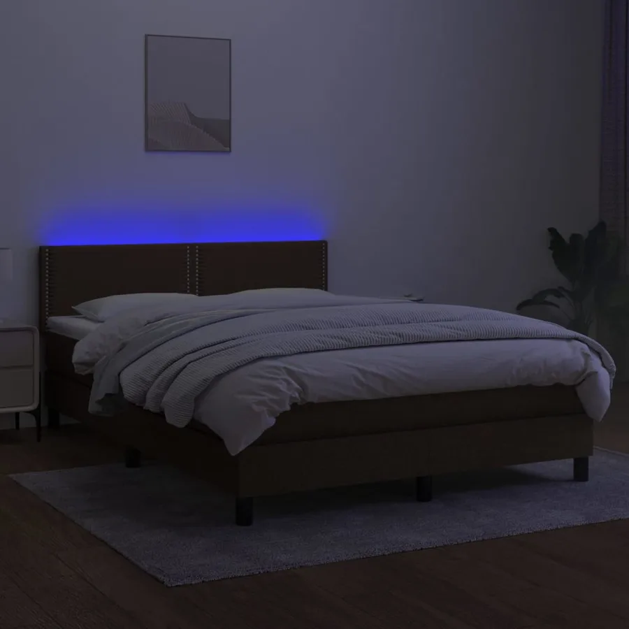 Sommier à lattes de lit matelas et LED Marron foncé 140x200 cm - 4