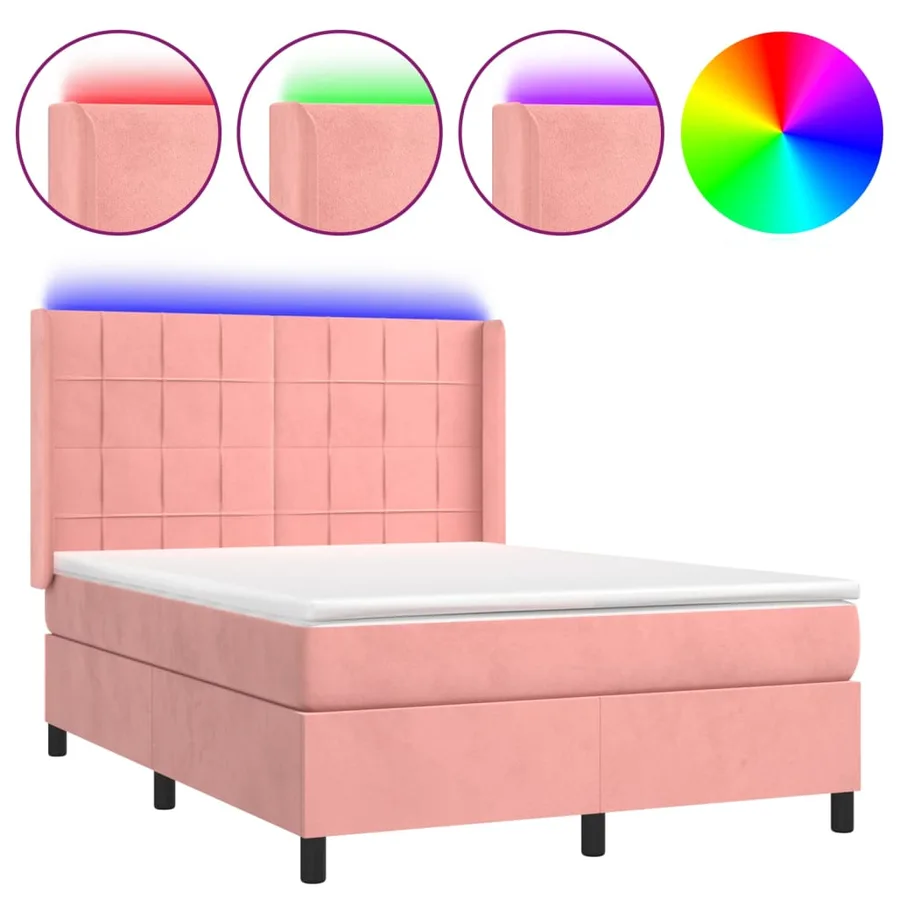 Sommier à lattes de lit matelas et LED Rose 140x190 cm Velours - 2