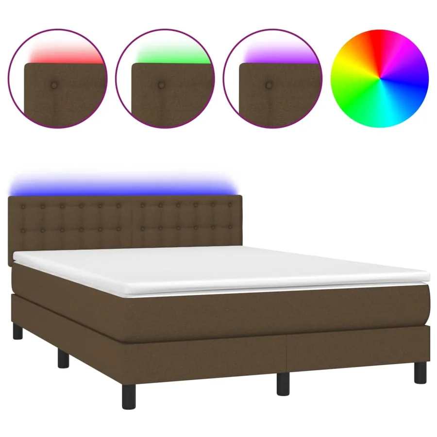 Sommier à lattes de lit matelas et LED Marron foncé 140x200 cm - 2