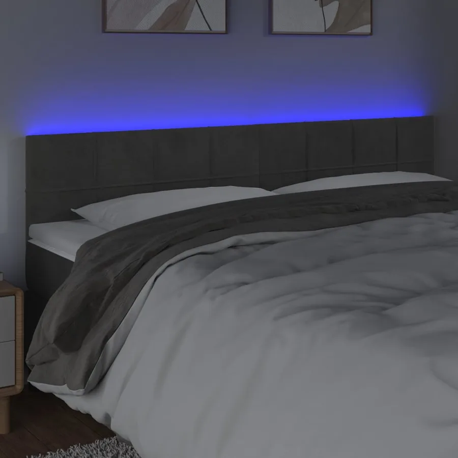 Tête de lit à LED Gris foncé 180x5x78/88 cm Velours - 3