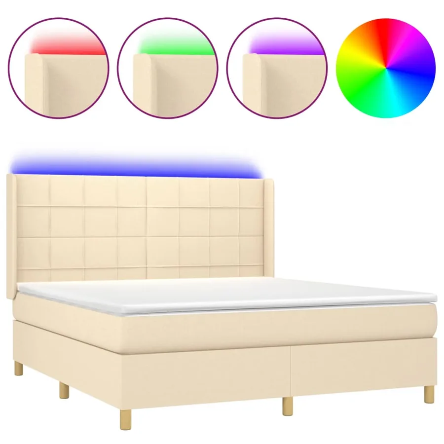 Sommier à lattes de lit matelas et LED Crème 160x200 cm Tissu - 2