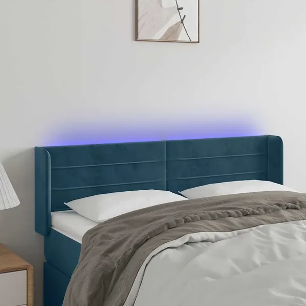Tête de lit à LED Bleu foncé 147x16x78/88 cm Velours