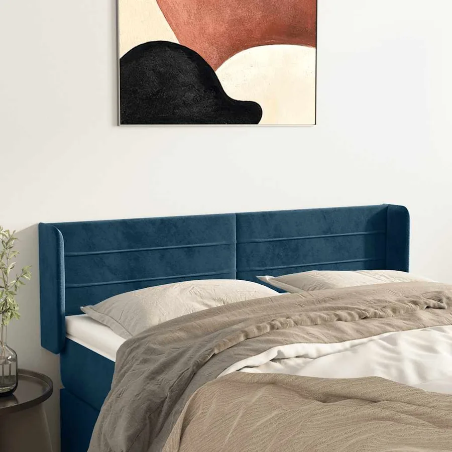 Tête de lit avec oreilles Bleu foncé 147x16x78/88 cm Velours