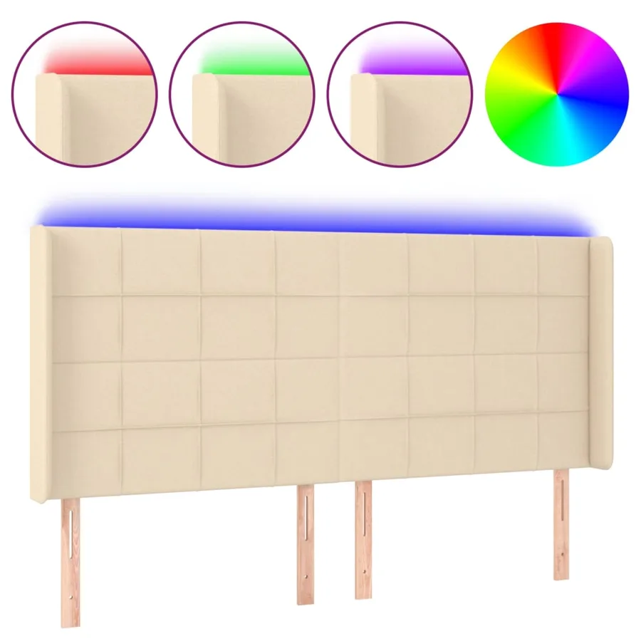 Tête de lit à LED Crème 163x16x118/128 cm Tissu - 2