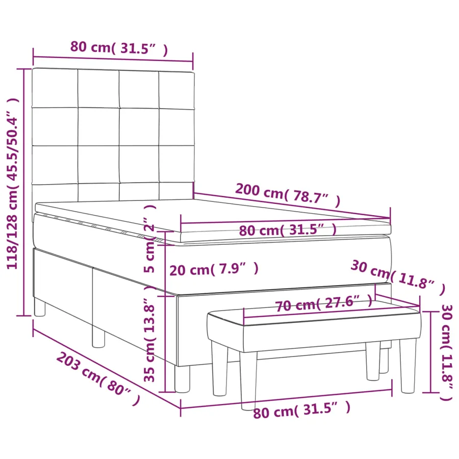 Sommier à lattes de lit avec matelas Crème 80x200 cm Tissu - 8