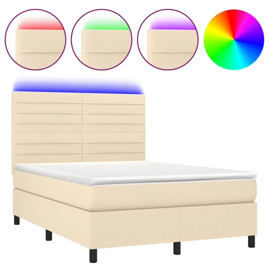 Sommier à lattes de lit et matelas et LED Crème 140x200cm Tissu - 2