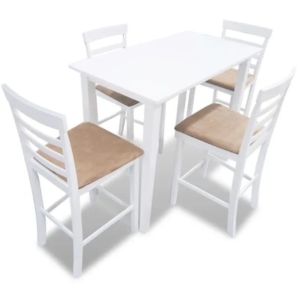 Set table et 4 chaises de bar en bois coloris blanc