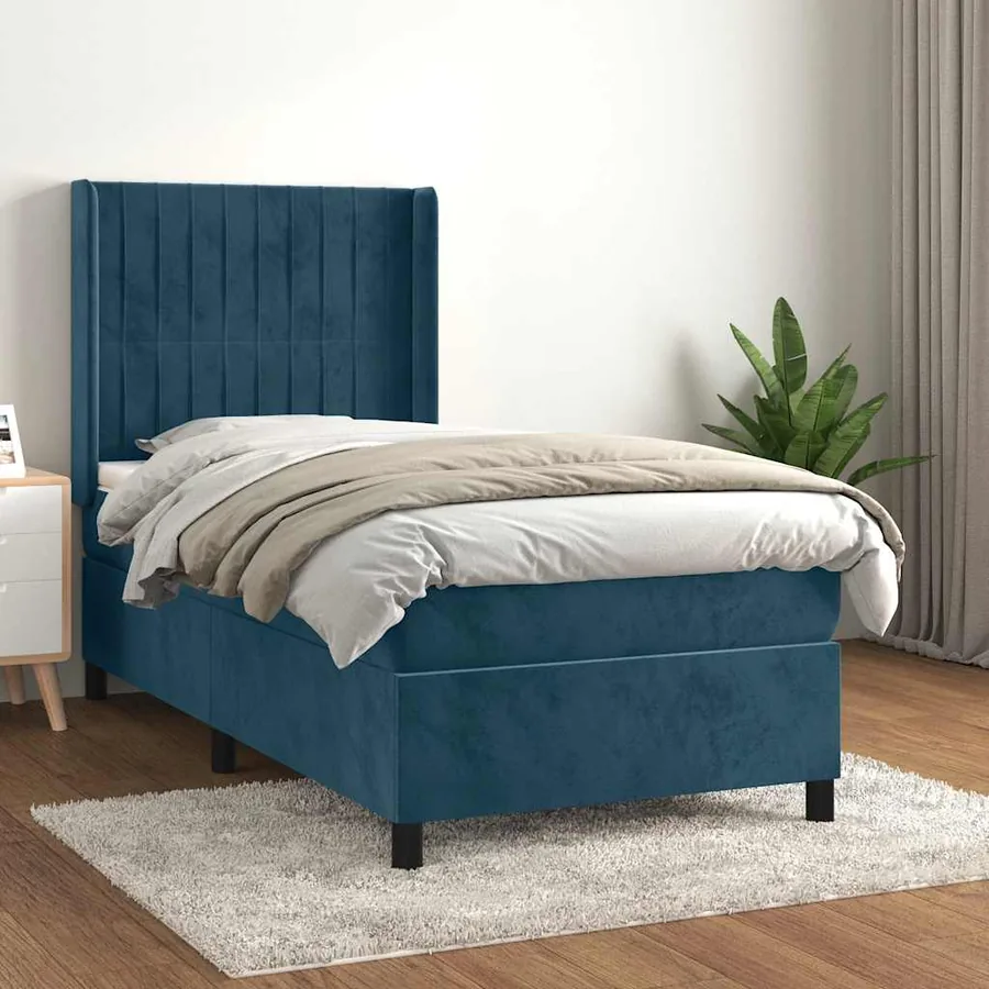 Sommier à lattes de lit avec matelas Bleu foncé 90x190 cm