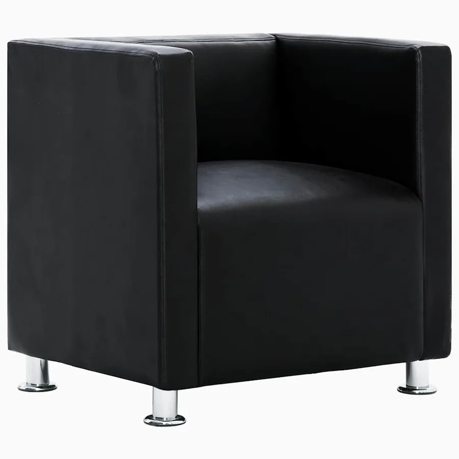 Fauteuil cube noir similicuir - 2