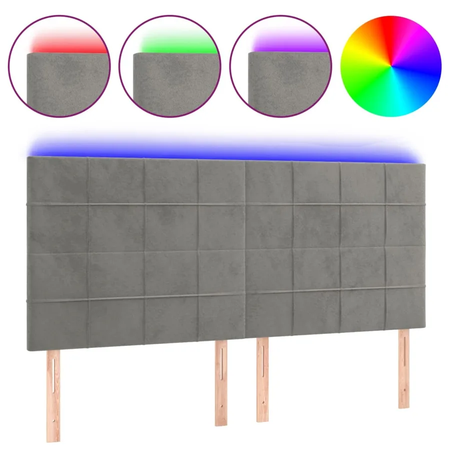 Tête de lit à LED Gris clair 180x5x118/128 cm Velours - 2