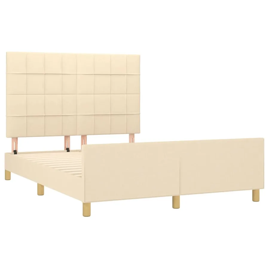 Cadre de lit sans matelas crème 140x190 cm tissu - 4