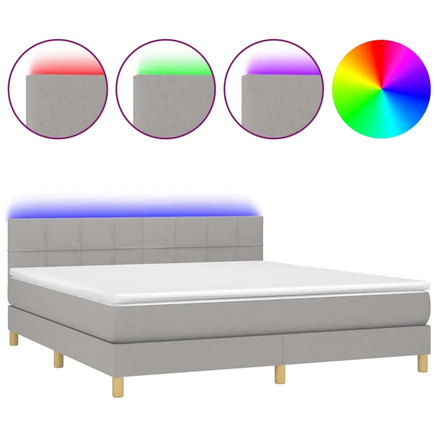 Sommier à lattes de lit et matelas et LED Gris clair 180x200 cm - 2