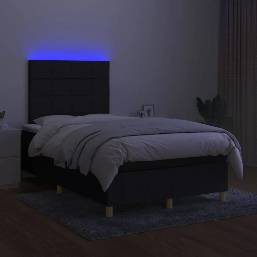 Sommier à lattes de lit et matelas et LED Noir 120x200 cm Tissu - 4