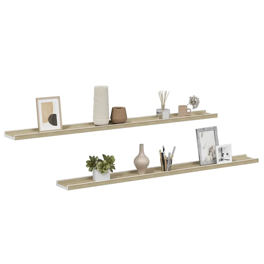 Étagères murales 2 pcs blanc et chêne sonoma 115x9x3 cm - 4