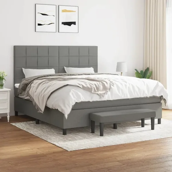 Sommier à lattes de lit avec matelas Gris foncé 180x200cm Tissu