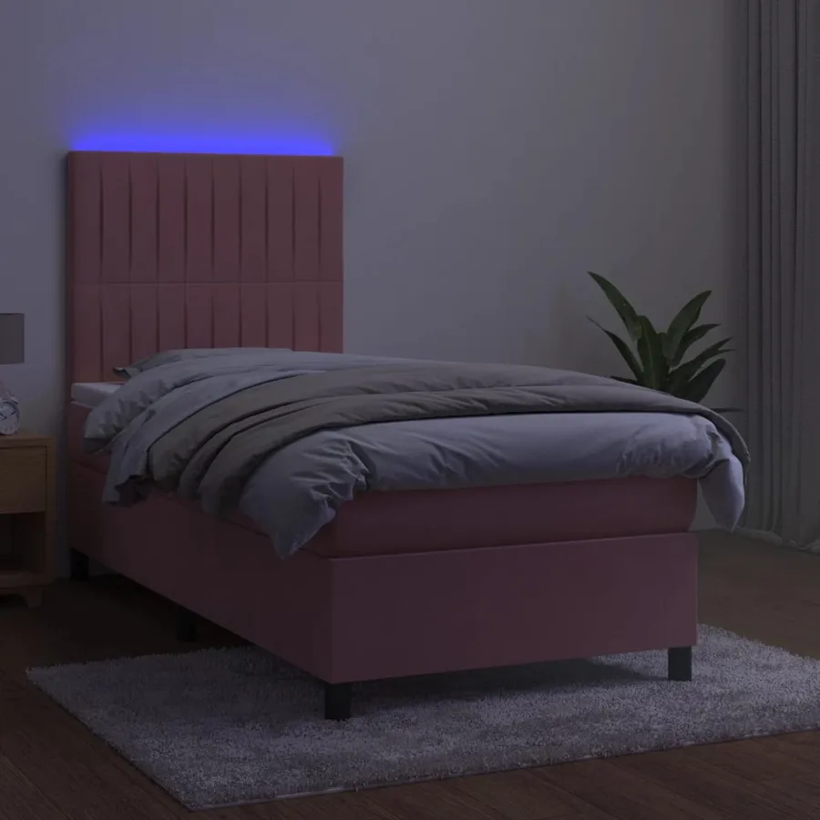 Sommier à lattes de lit avec matelas LED Rose 80x200 cm Velours - 4