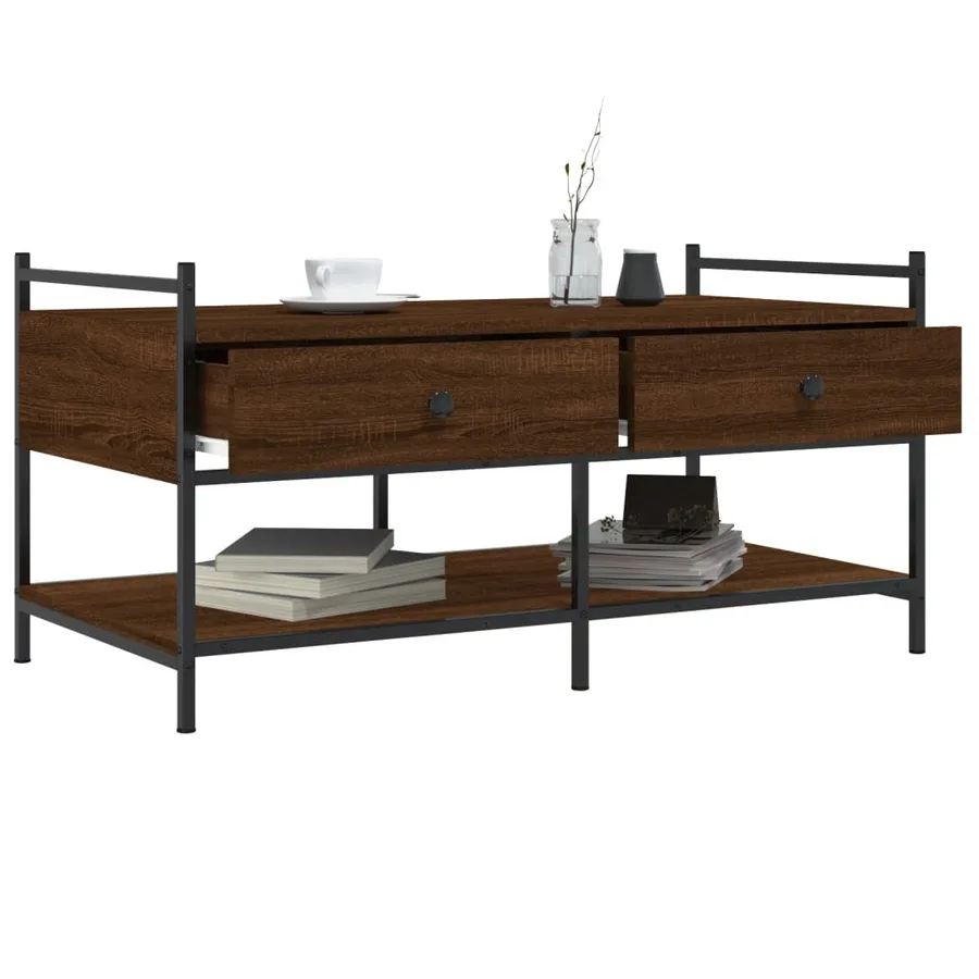 Table basse chêne marron 99x50x50 cm bois d'ingénierie - 4