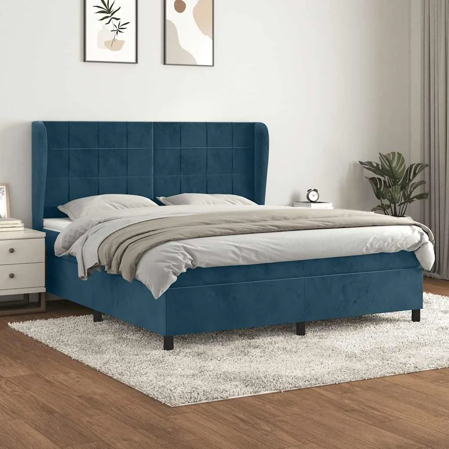 Sommier à lattes de lit et matelas Bleu foncé 180x200cm Velours