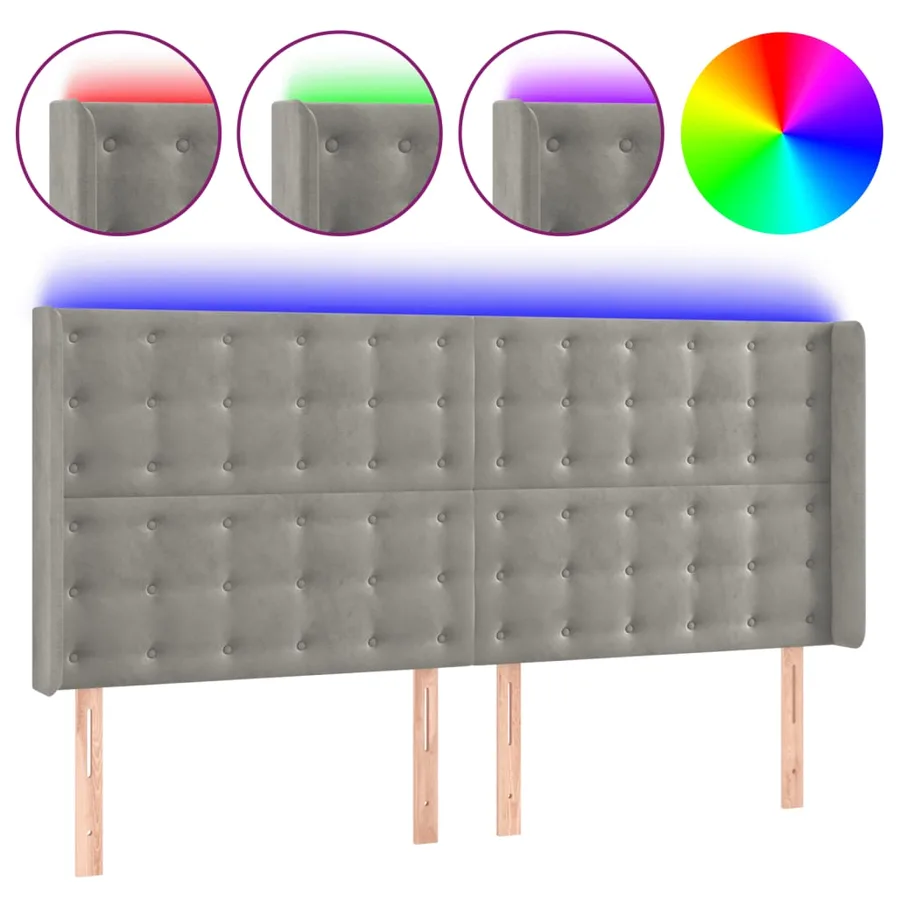 Tête de lit à LED Gris clair 203x16x118/128 cm Velours - 2