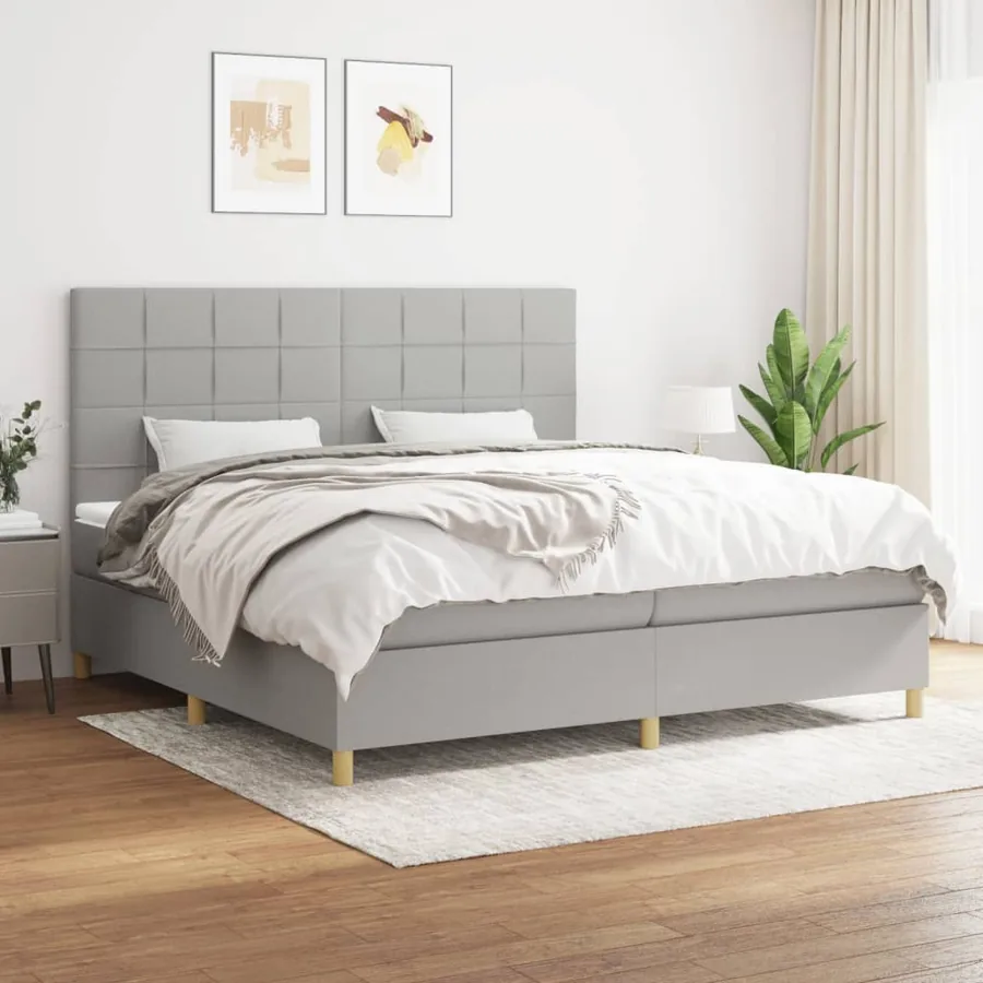 Sommier à lattes de lit avec matelas Gris clair 200x200cm Tissu