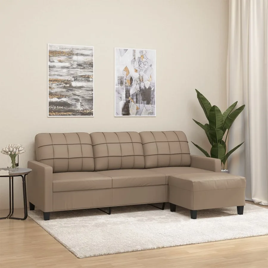 Canapé à 3 places avec repose-pieds Cappuccino 180cm Similicuir